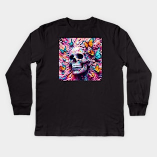 Psychedelic Skull Butterflies Kids Long Sleeve T-Shirt